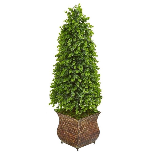 Nearly Naturals 41 in. Eucalyptus Cone Topiary Artificial Tree in Metal Planter 9399